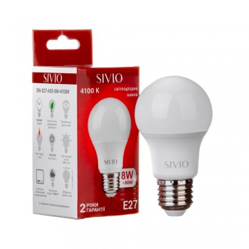 Led лампа Sivio 8Вт А55 нейтральная белая E27 4100K