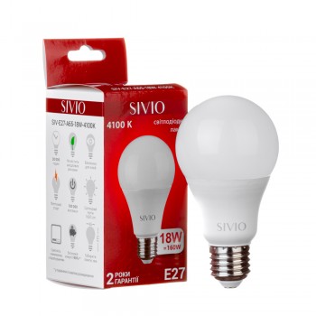 Led лампа Sivio 18Вт A65 нейтральная белая E27 4100K