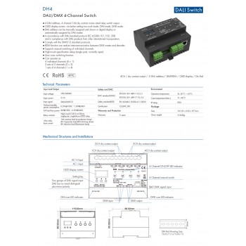 Релейний модуль DALI/DMX Switch 16А*4CH 100-240VAC (DH4)