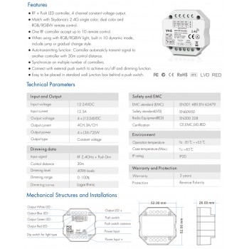 LED-контролер DEYA 12-24VDC, 3A*4CH (V4-S)