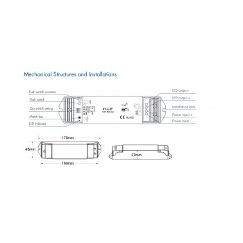 LED-димер DEYA 12-48VDC, 15A*1CH, PUSH-DIM (V1-L/P)
