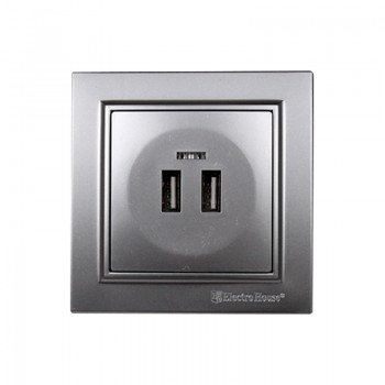Розетка USB (2 порта) 2 A Enzo Серебряный камень