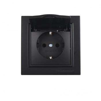 Розетка с крышкой IP44 с/з 16 A Графит