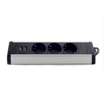 Мебельная розетка kitchen (горизонтальная) 3 x 16 А, 2 x USB 2,4 А, металл + провод 3 x 1.5 mm²