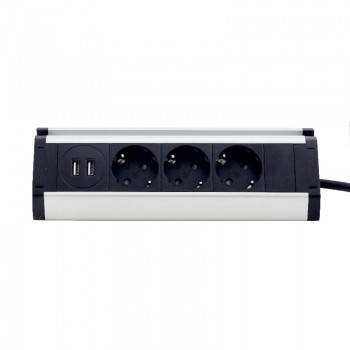 Мебельная розетка kitchen (горизонтальная) 3 x 16 А, 2 x USB 2,4 А, металл + провод 3 x 1.5 mm²