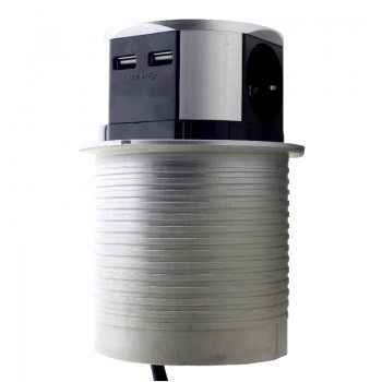 Мебельная розетка 3 x 16 А, 2 x USB 2,4 А , металл + провод 3 x 1.5 mm²