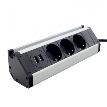 Мебельная розетка kitchen (горизонтальная) 3 x 16 А, 2 x USB 2,4 А, металл + провод 3 x 1.5 mm²