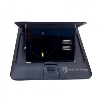 Розетка врезная для пола  Черный 16 А + 2 USB 2,1 А IP44