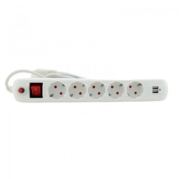 Удлинитель 5 гнезд с заземлением, 3 м, 2USB, с кнопкой перегрузки и выключателем Белый